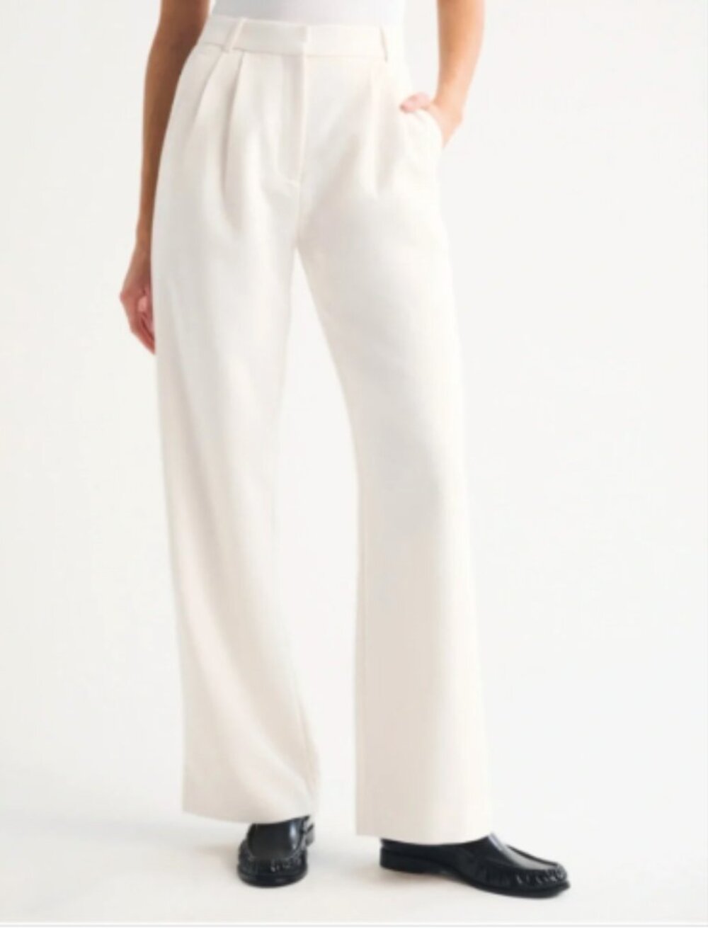 Abercrombie & Fitch Tailored Sloane Pants Curve Love Wide Leg Cream 31 Short